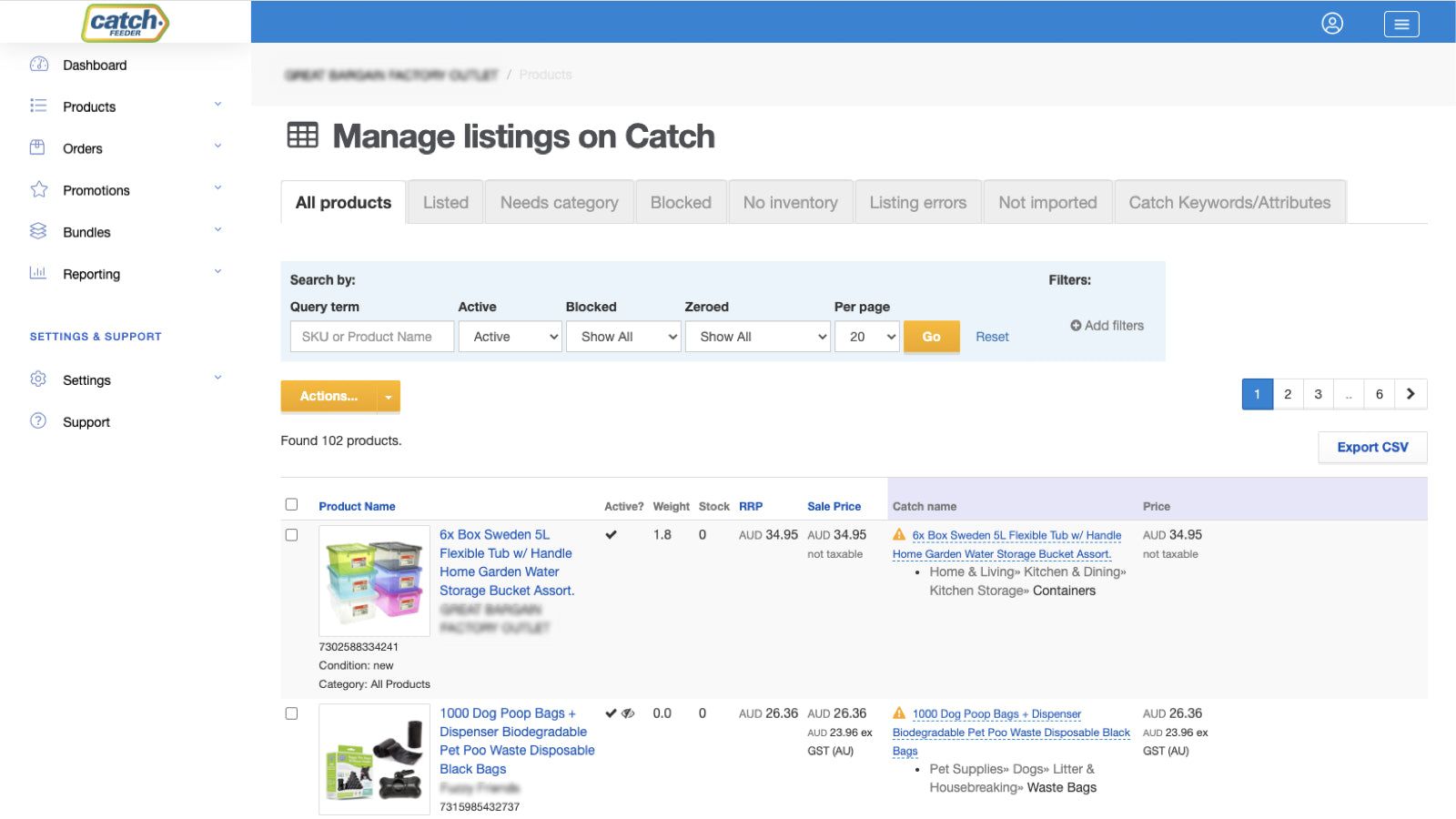 Manage product content and what is listed on catch