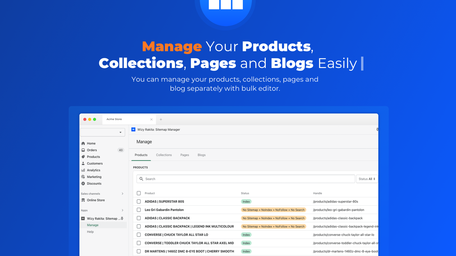 Manage Products, Collections Pages, and Blogs