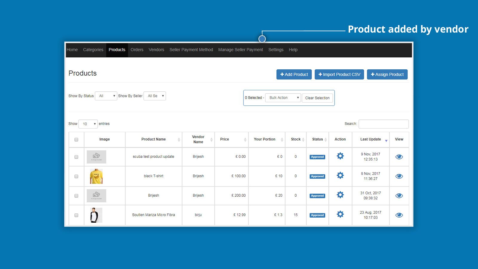 manage products through their own seller panel