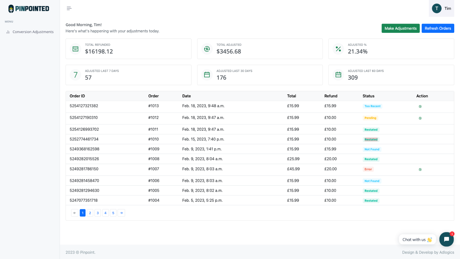 Manage refunds on your dashboard.