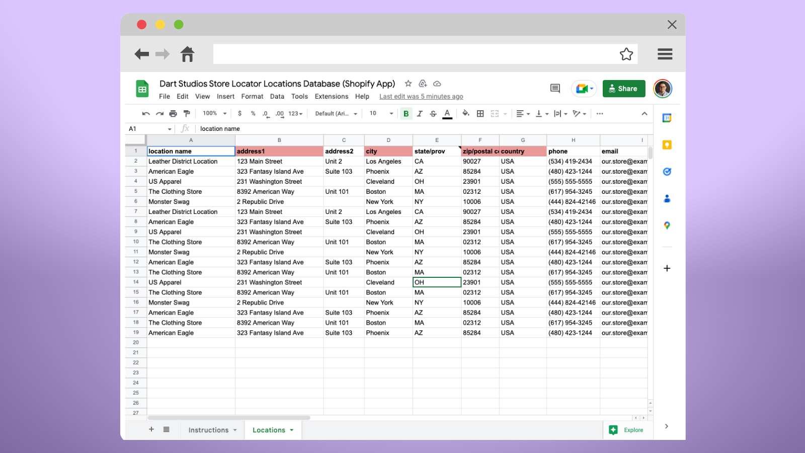 Manage store locations via Google Sheets