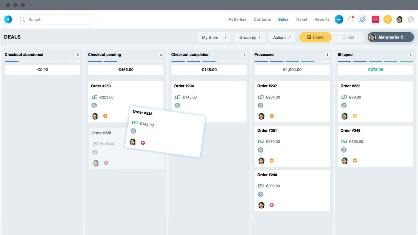 Manage your orders in a board interactive view.