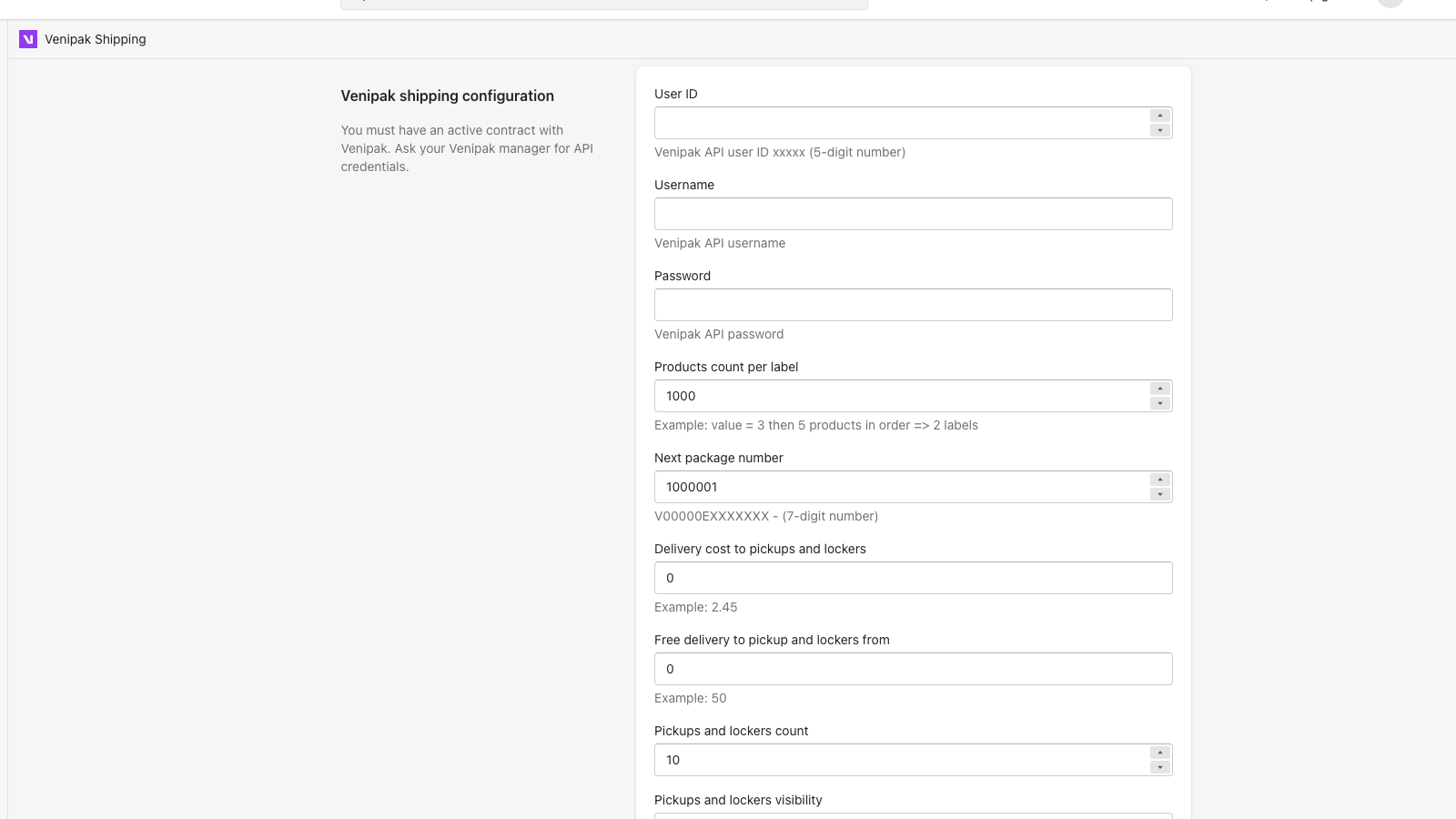 Manage your venipak API settings