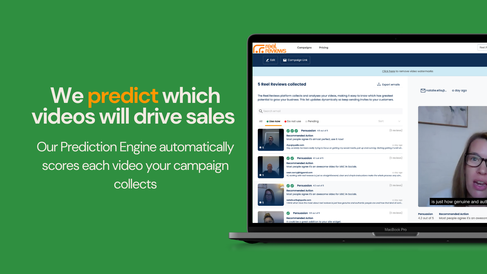 Manage your video reviews with ease from your dashboard