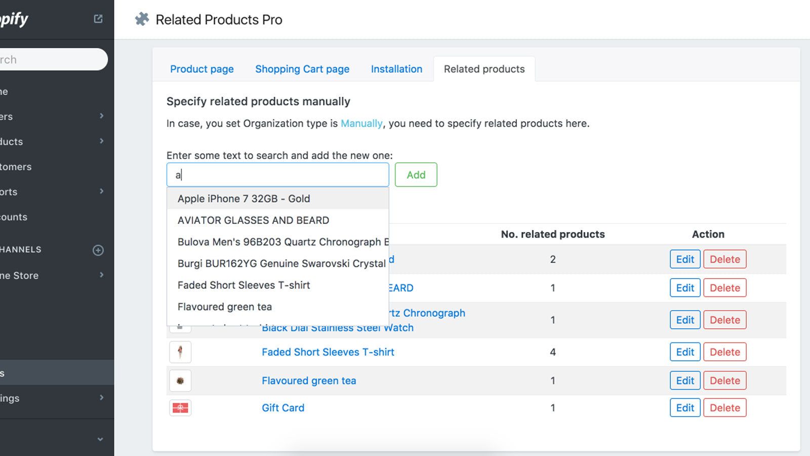 Management view: Add new related products