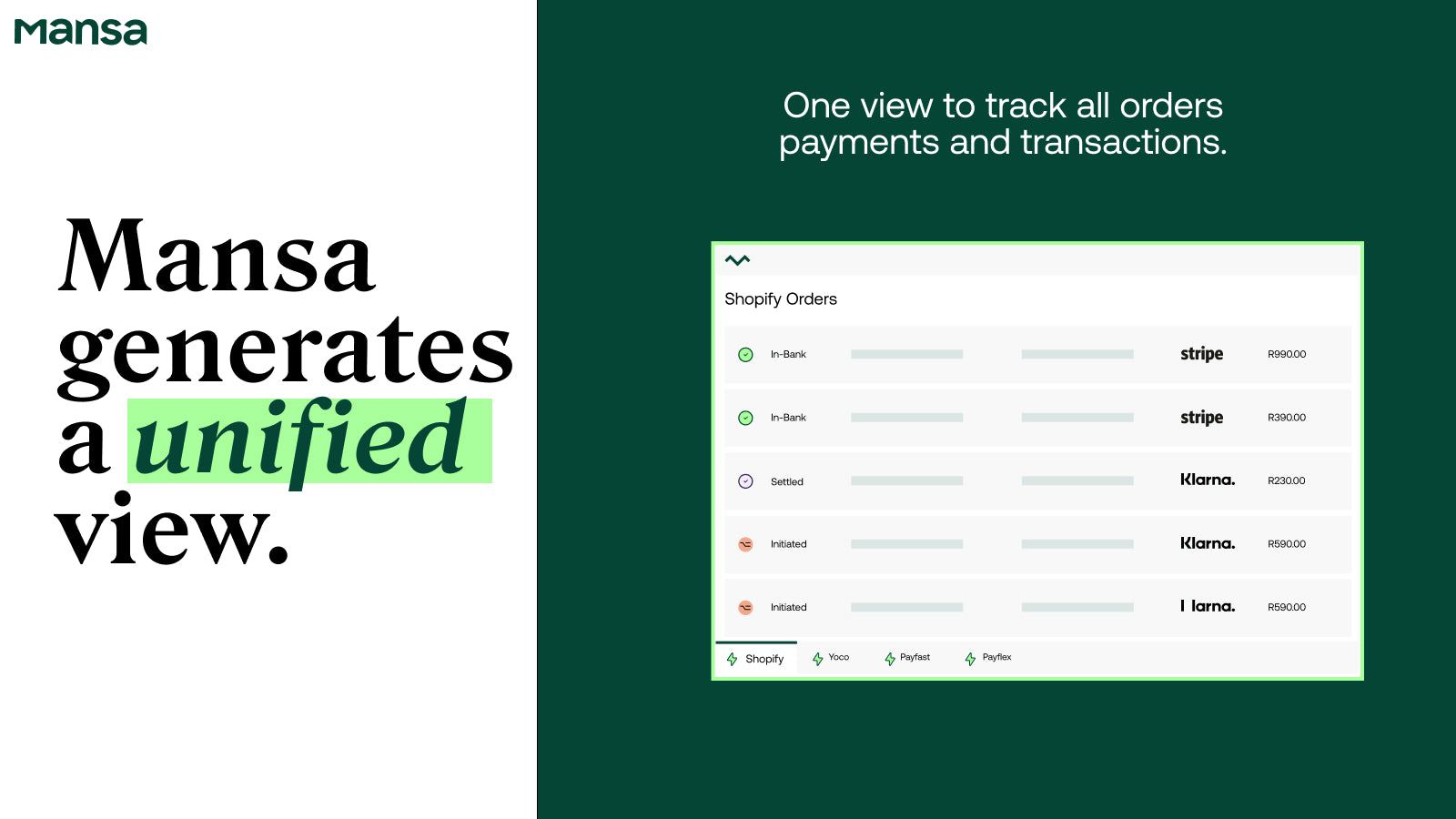 Mansa unifies transactions for each order in detail.