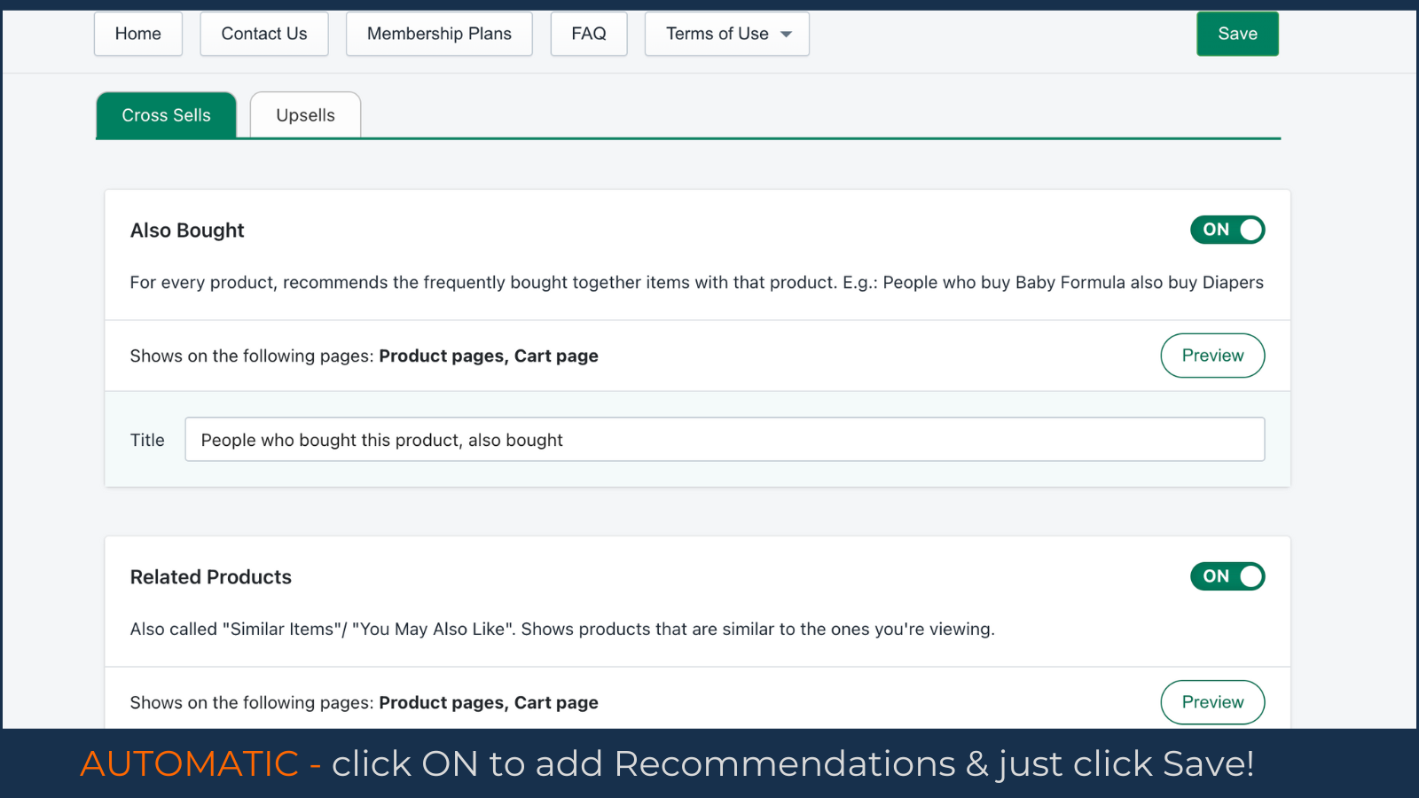 Manual Recommendations Upsells Home, Page, Collection, Cart page