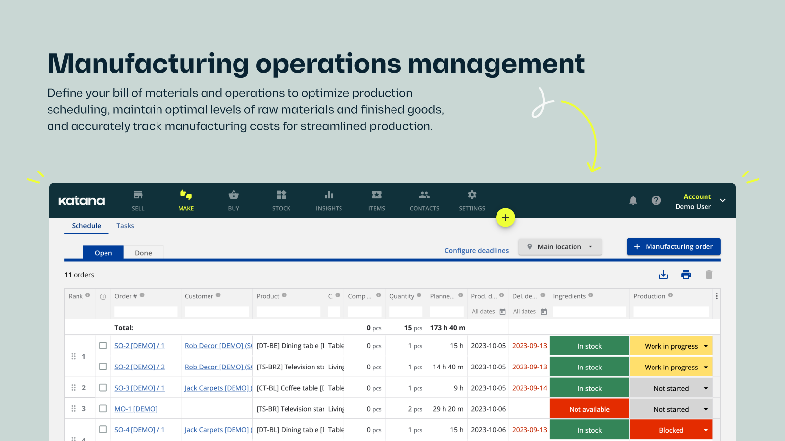 Manufacturing operations management with production scheduling