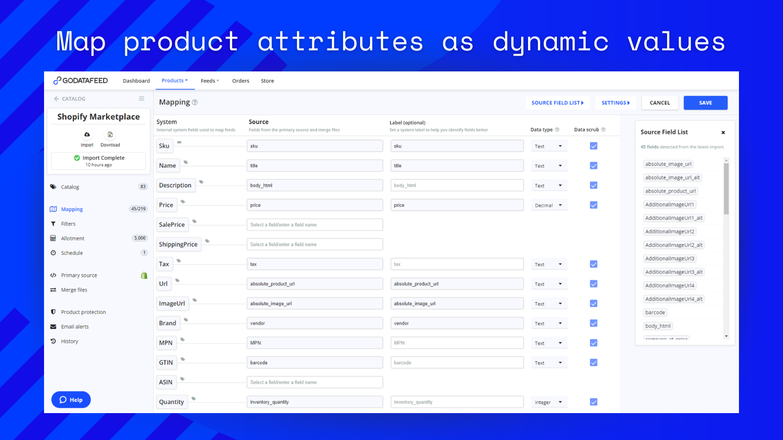 Map product attributes as dynamic values