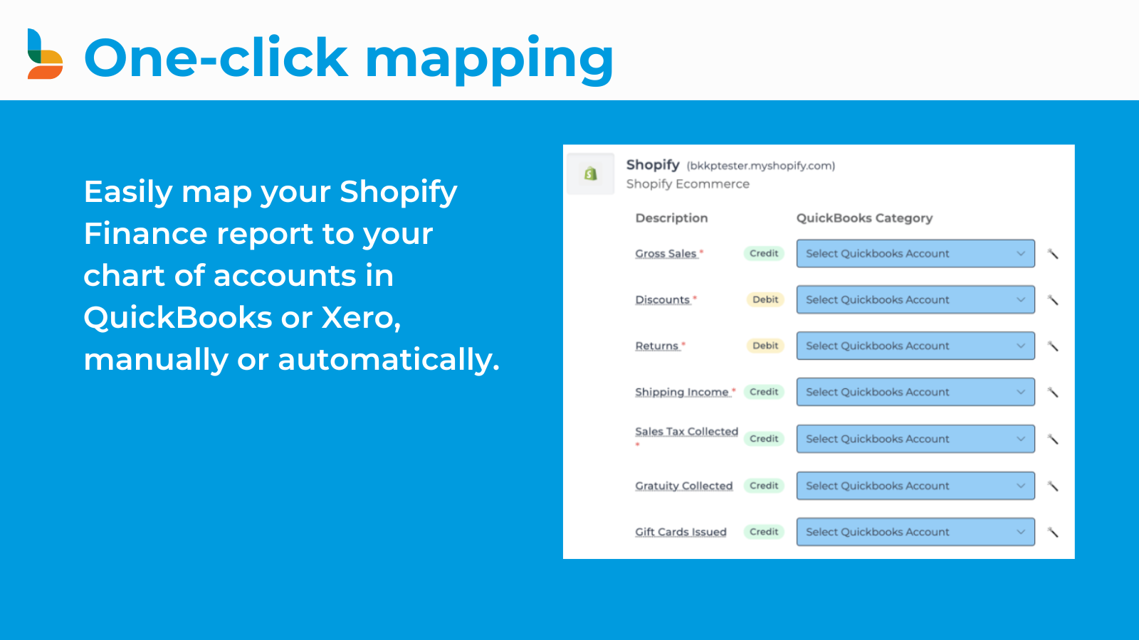 Map to your chart of accounts right inside Shopify