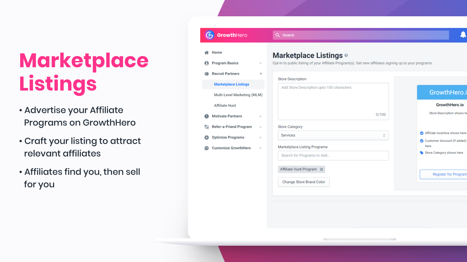 Marketplace Listings - GrowthHero Affiliate App