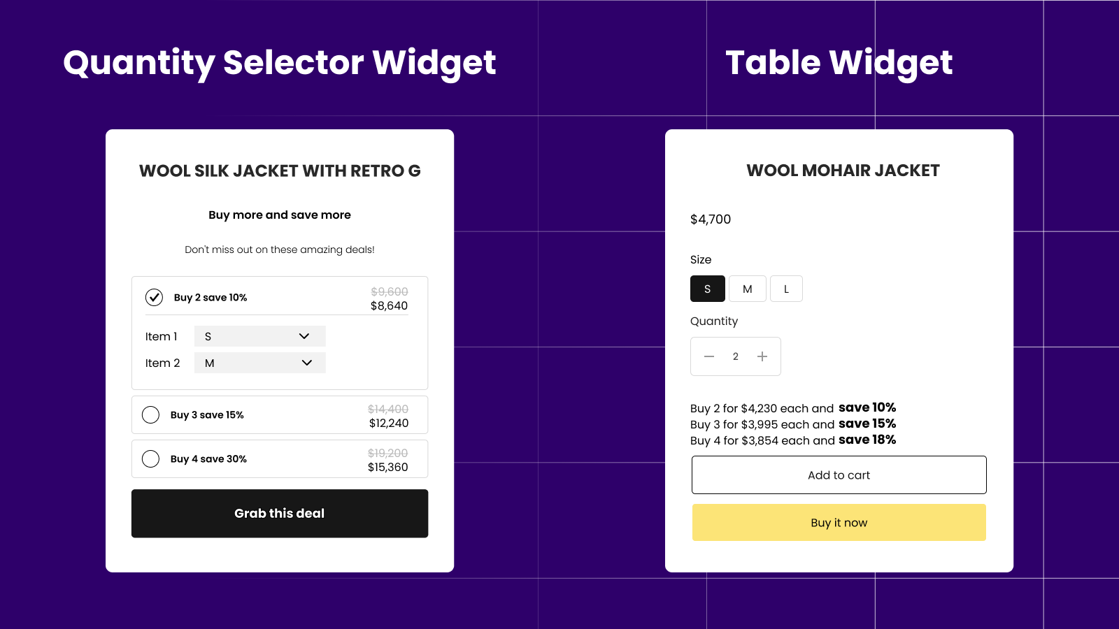 MCE: Volume Discount - Quantity Selector or Table Widget display