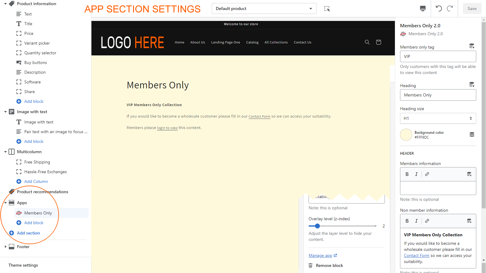 Members only section settings