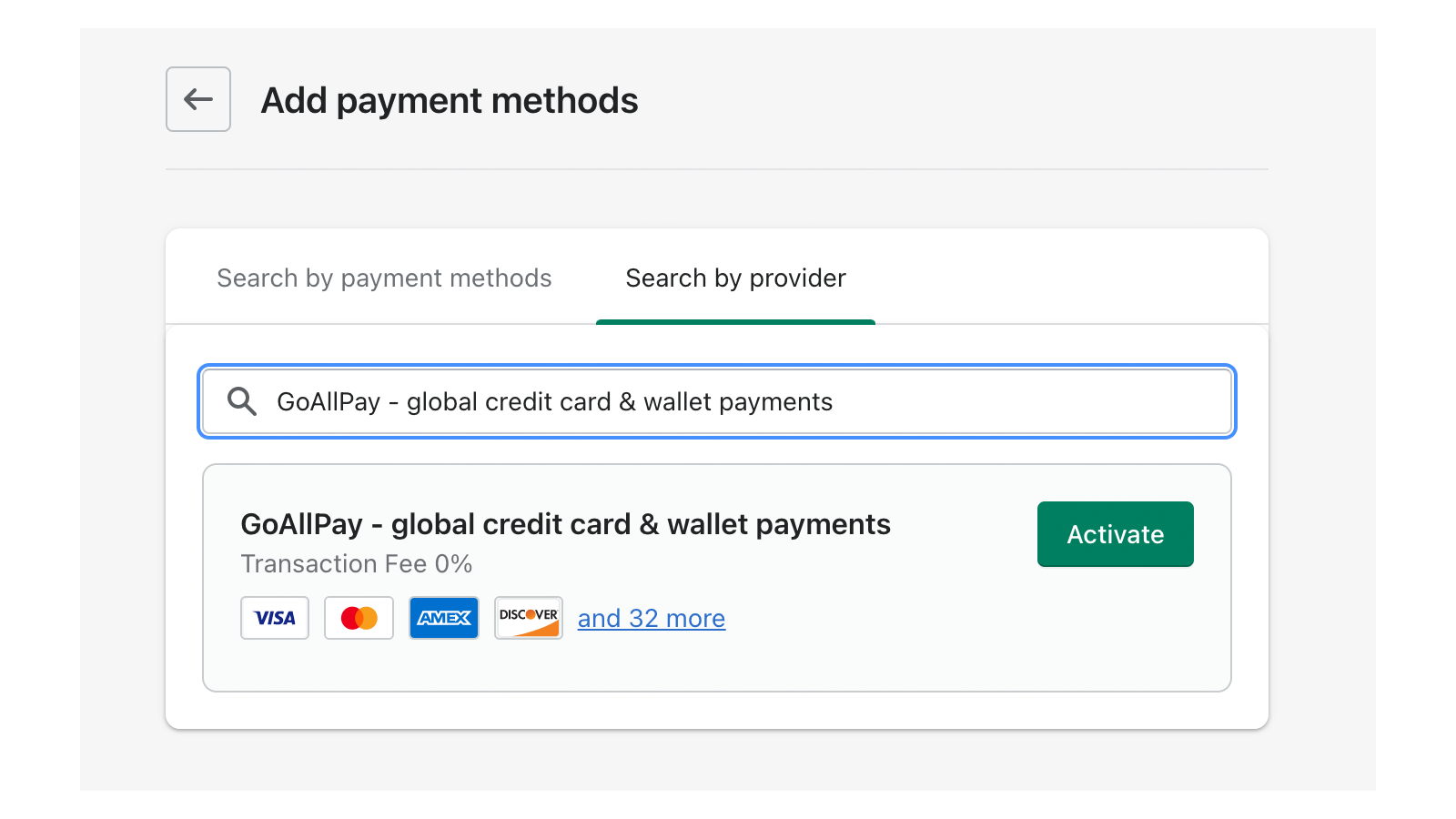 Merchant searches and selects GoAllPay app