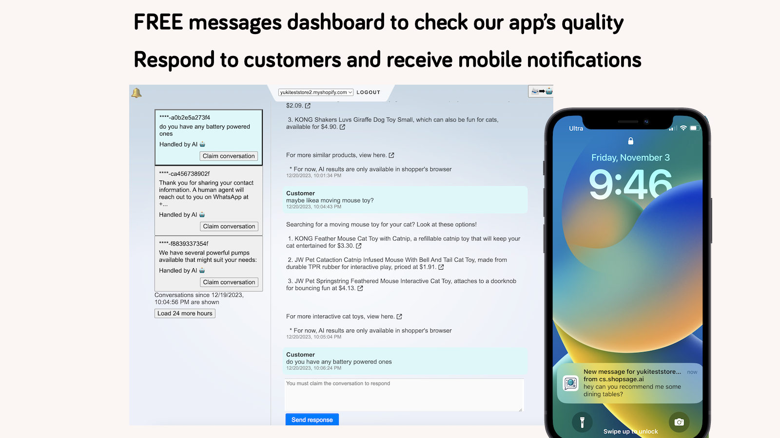 messages dashboard and notification