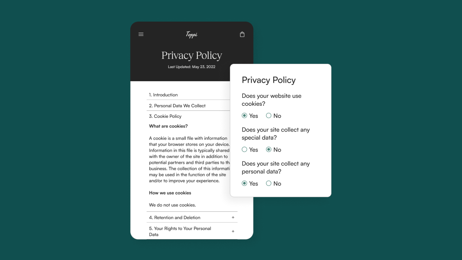 Mobile friendly privacy policy for CCPA and GDPR compliance