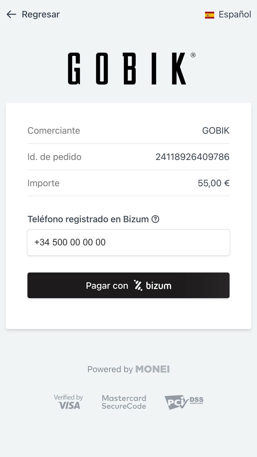 MONEI Bizum Mobile Payment Page