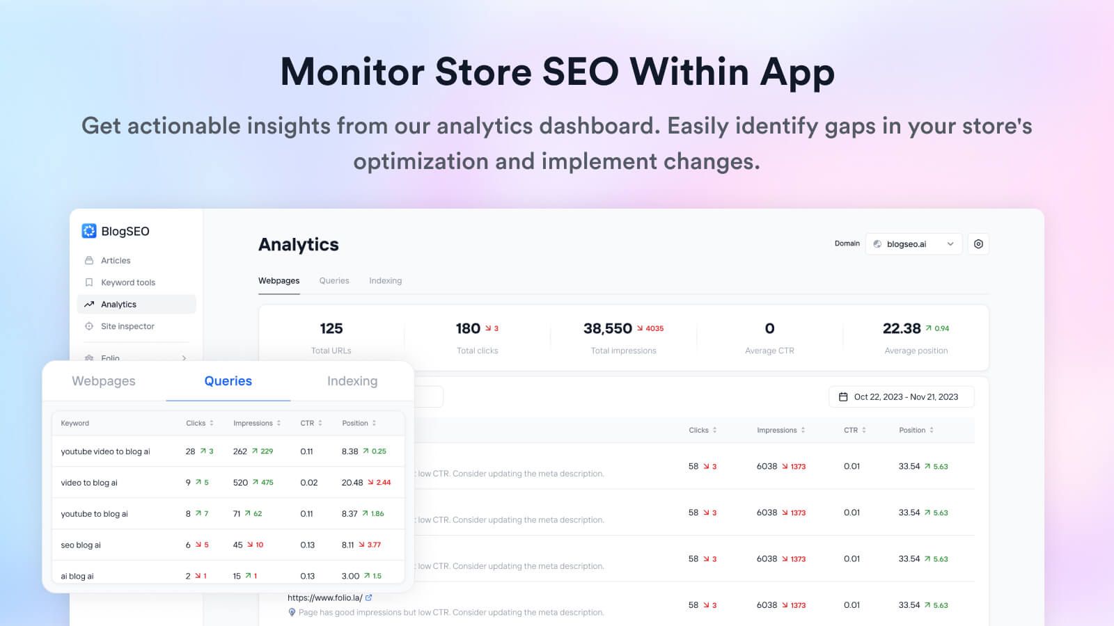 monitor store SEO within BlogSEO app