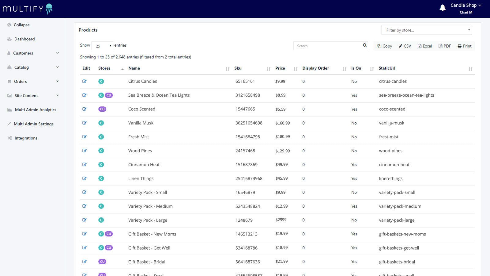 Multi-Admin by Multify products listing screenshot