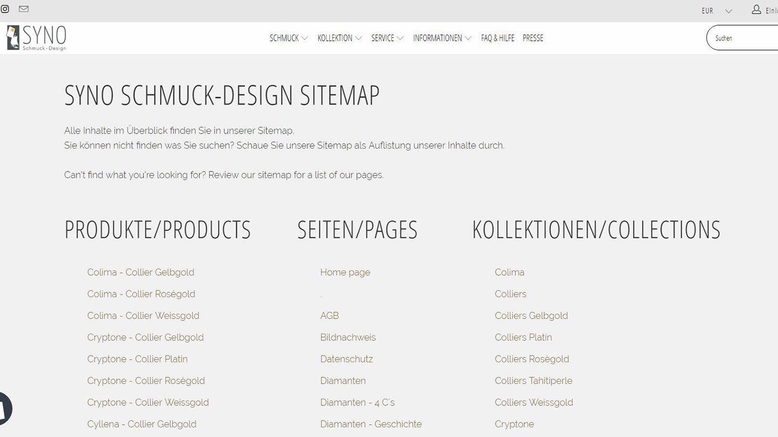 Multilingual sitemap page