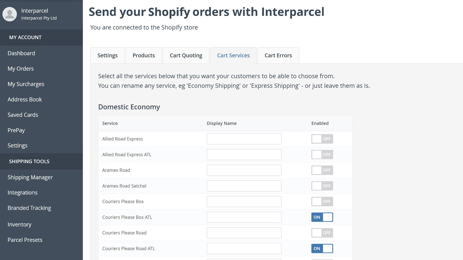 Multiple Courier Option with Personalised Name at Checkout