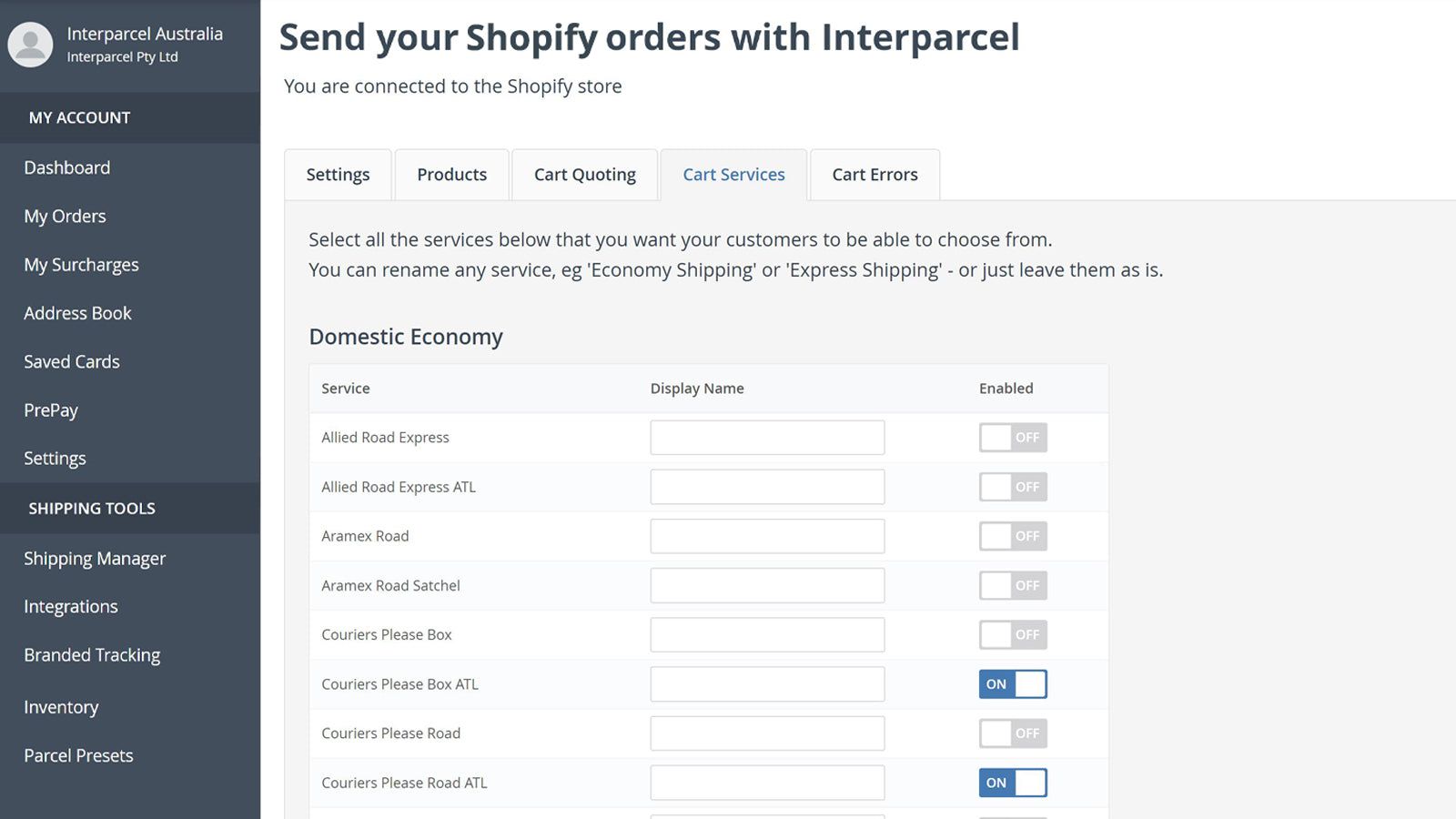 Multiple Courier Option with Personalised Name at Checkout