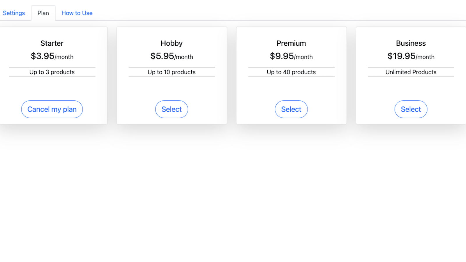 Multiselect Pricing Plans