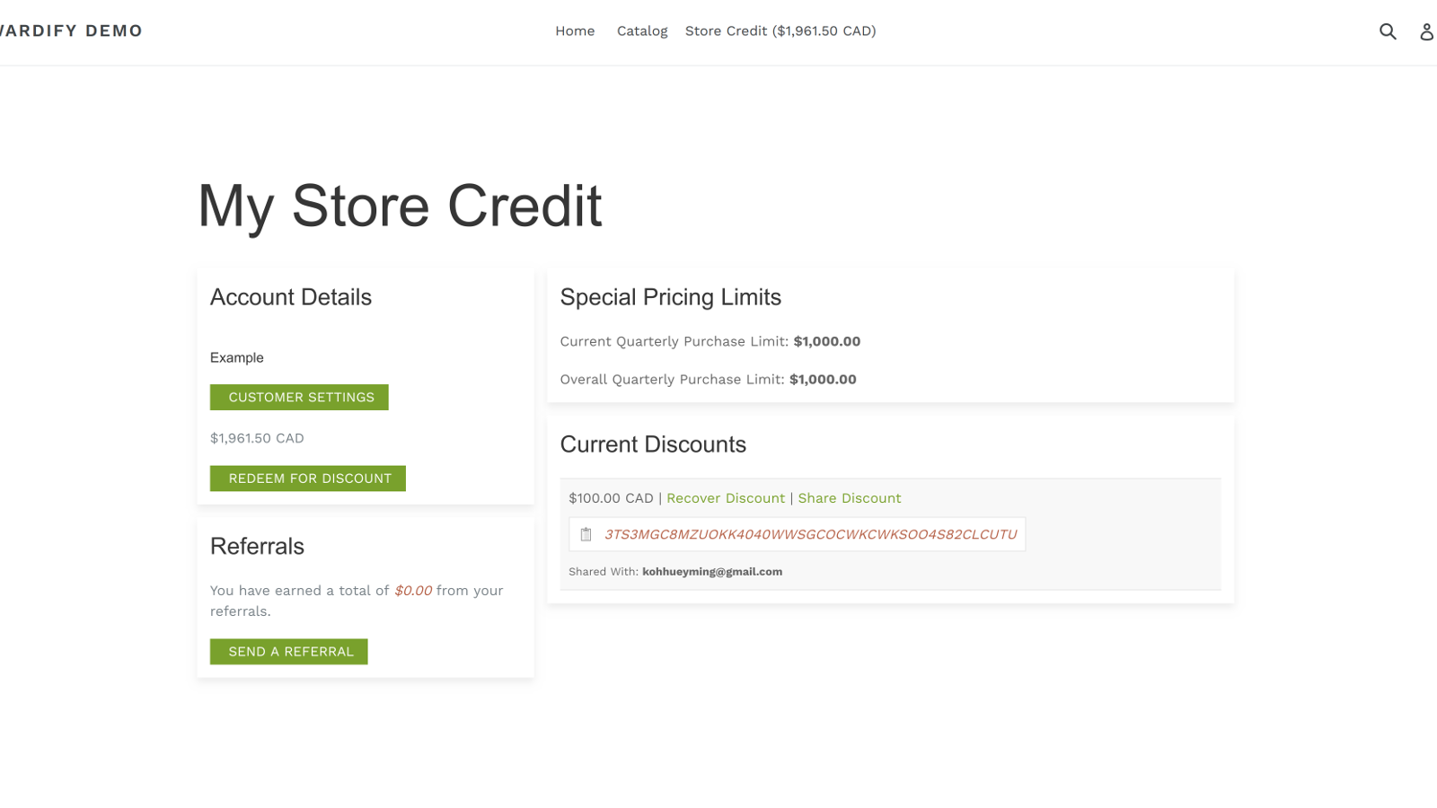 My Store Credit Page