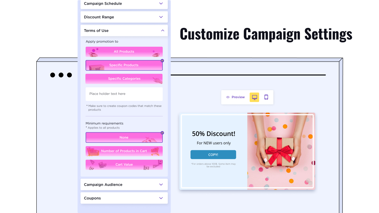 Namogoo Intent Based Promotion - Customize Campaign Settingss