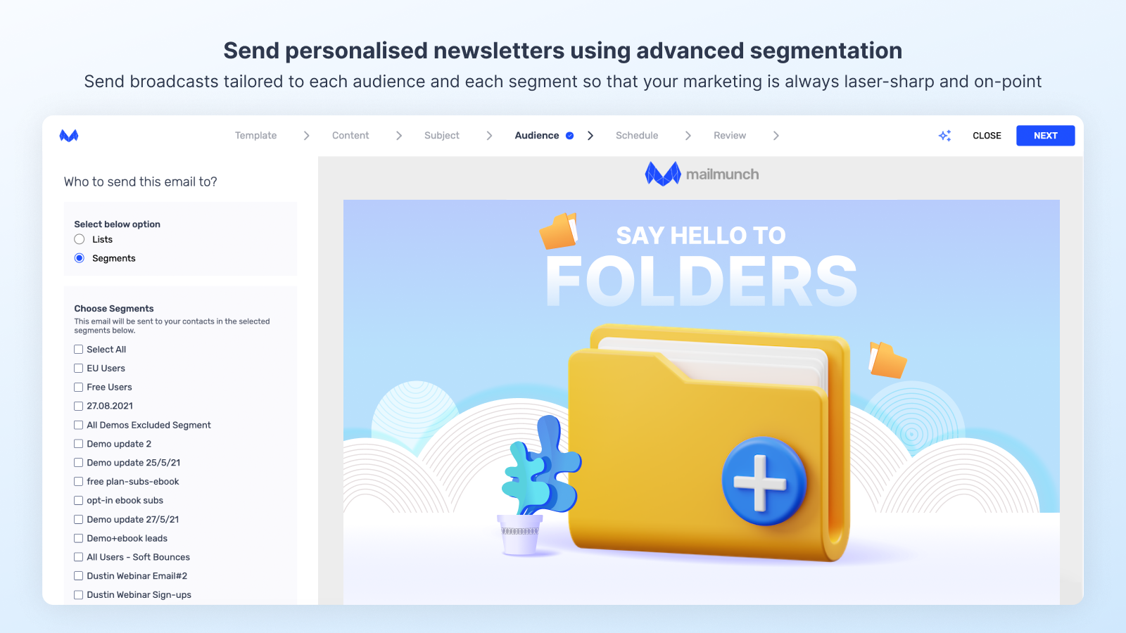 Newsletters with advanced segmentation