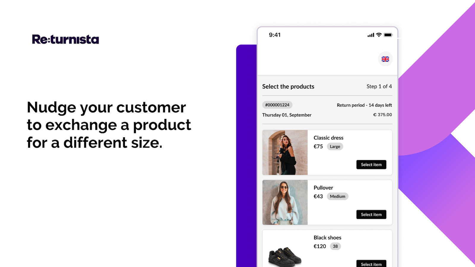 Nudge your customer to exchange a product for a different size
