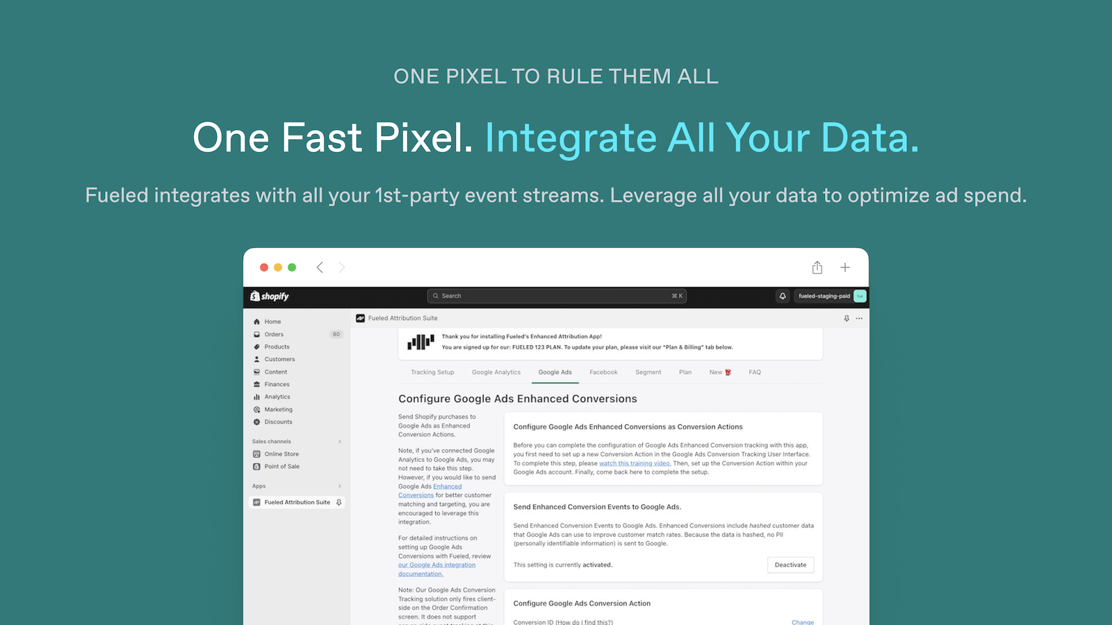 One Fast Pixel. Integrate All Your Data. Google, FB, Segment.