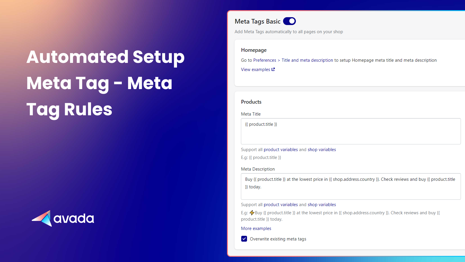 Optimize meta tags: meta title and meta description