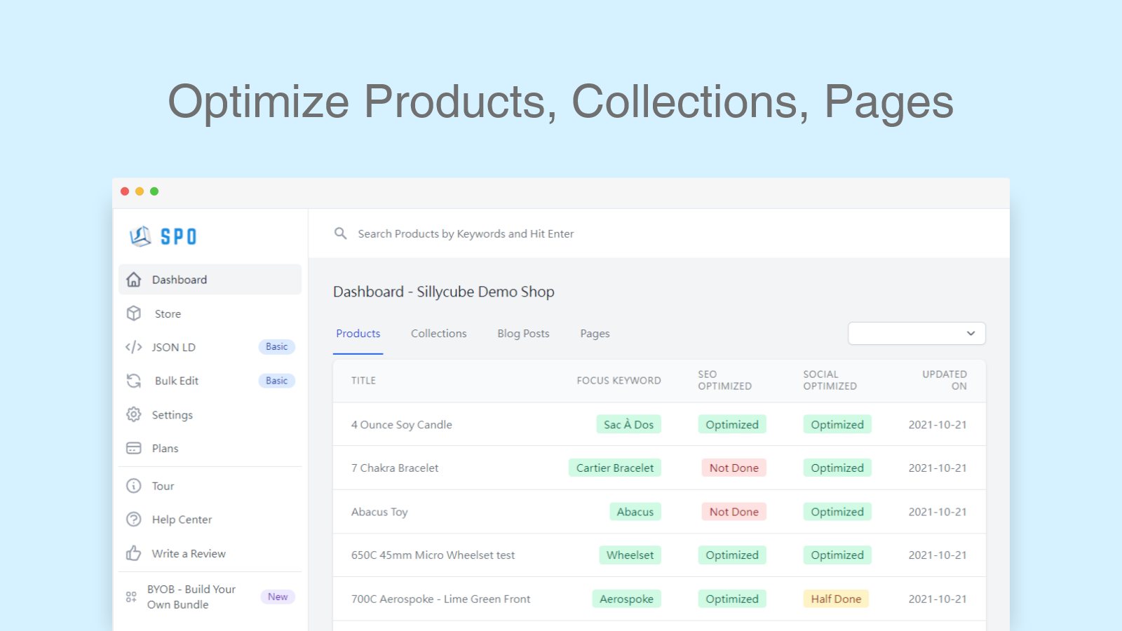 Optimize SEO for Products, Collections, Pages 