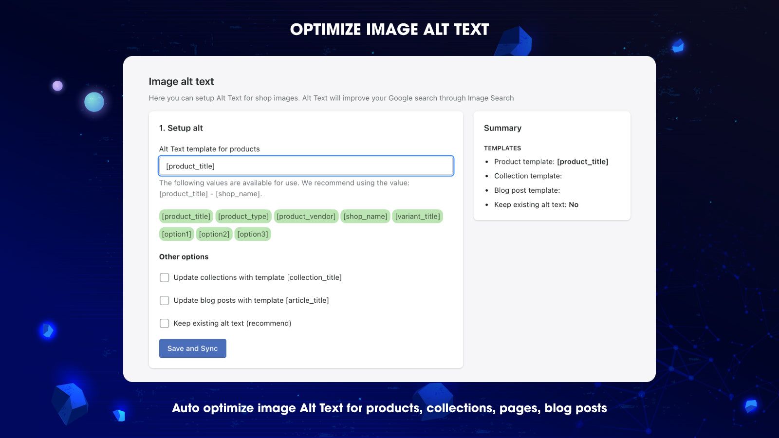 Optimize unlimited images with ALT Text template for SEO images