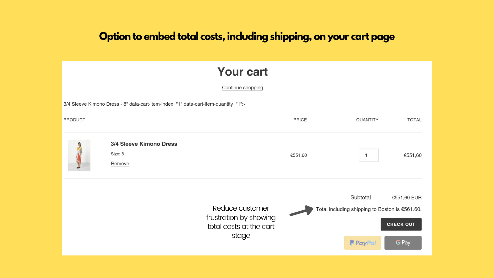 Option to embed shipping costs in cart page