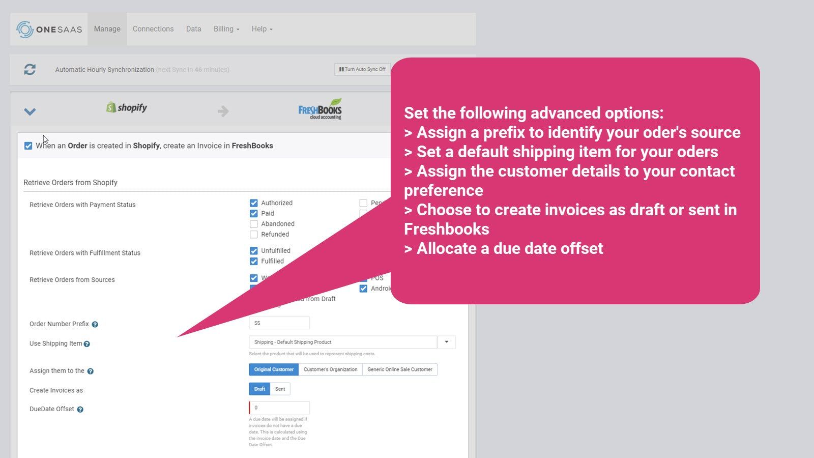 Options to set how orders create invoices in FreshBooks