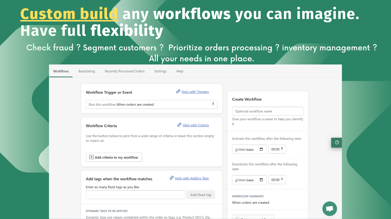 order & customer auto tags workflows management 