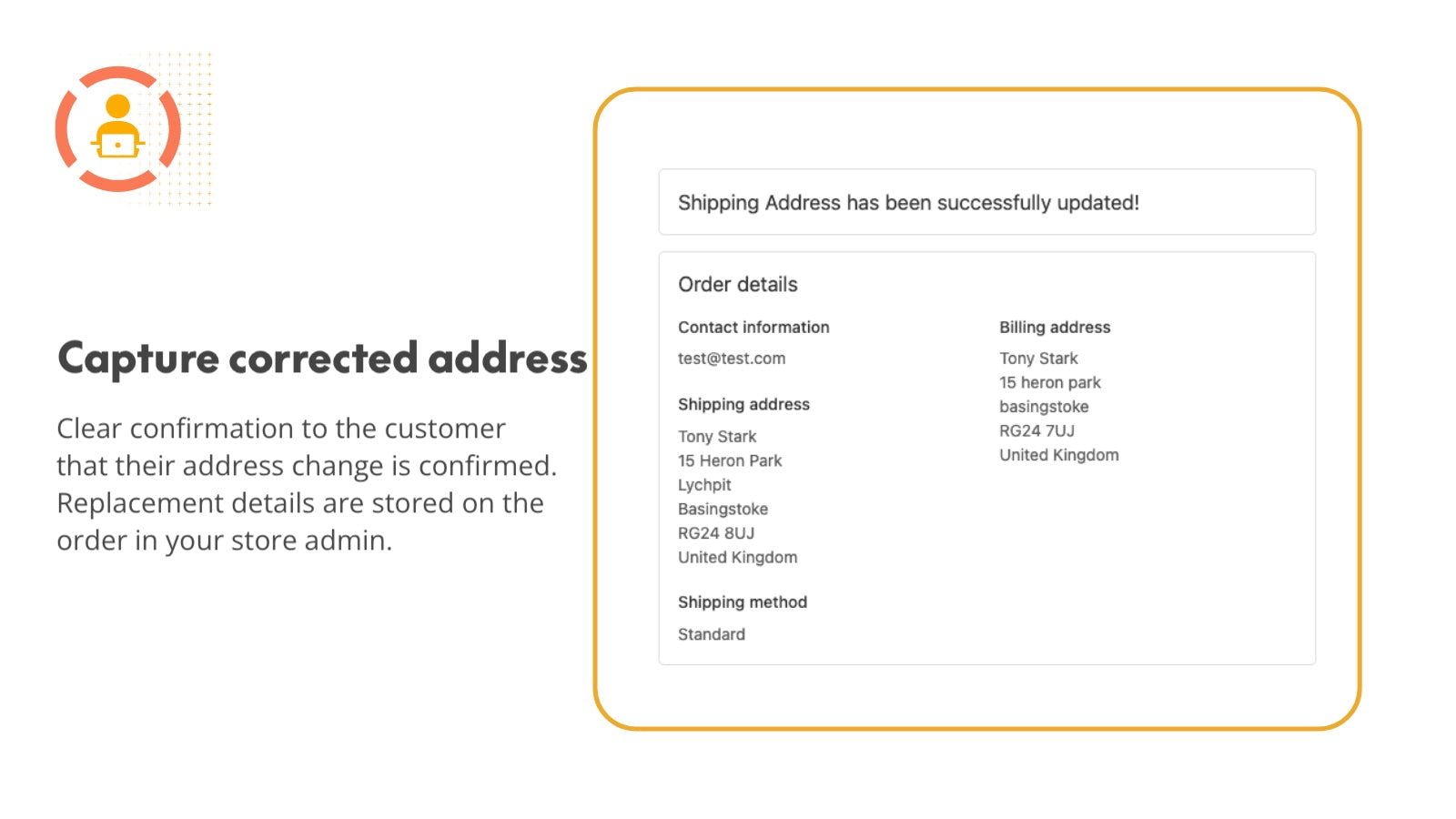 Order Confirmation where customer has chosen to update address