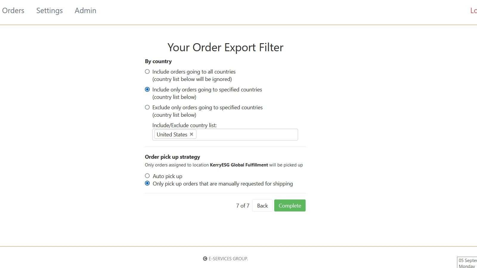 Order Export Filter