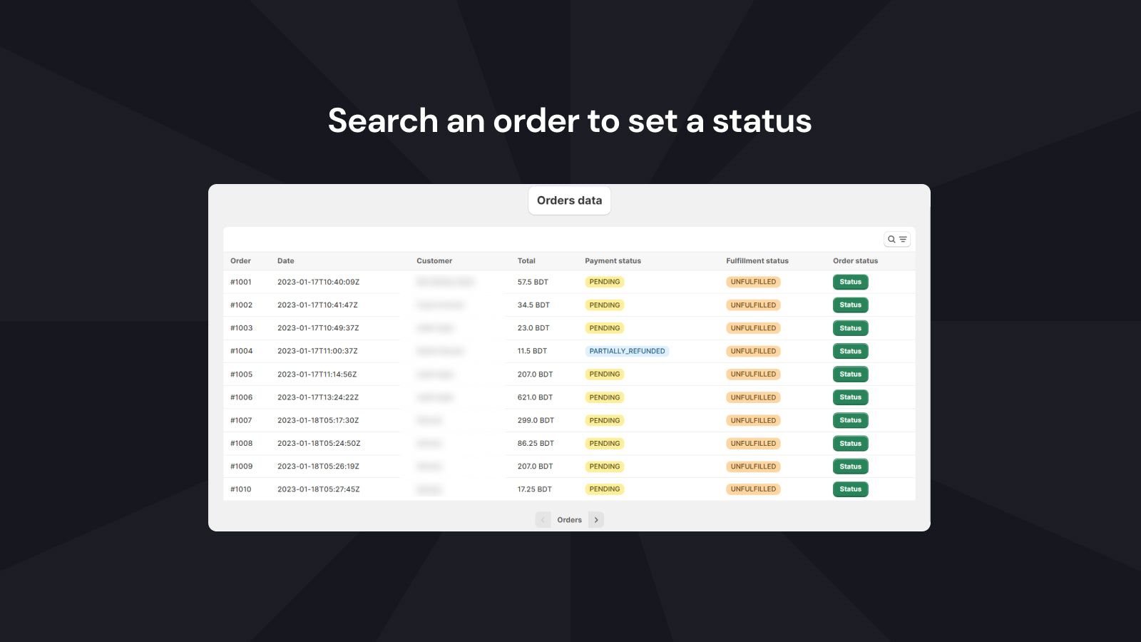 Order status home page