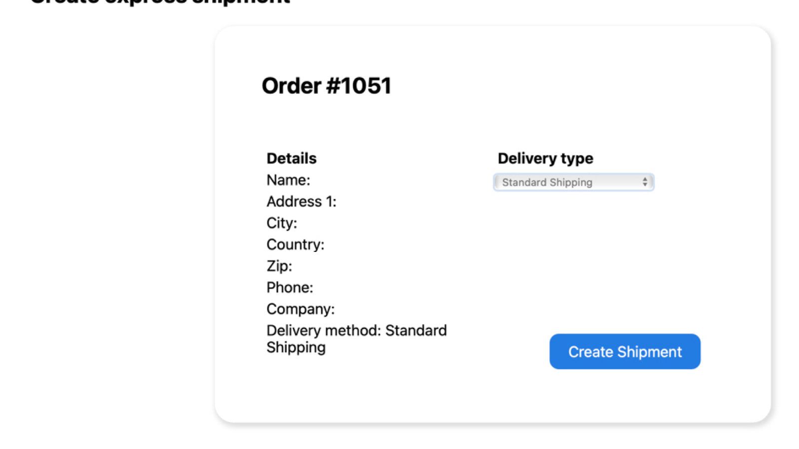 Order summary before creating shipment