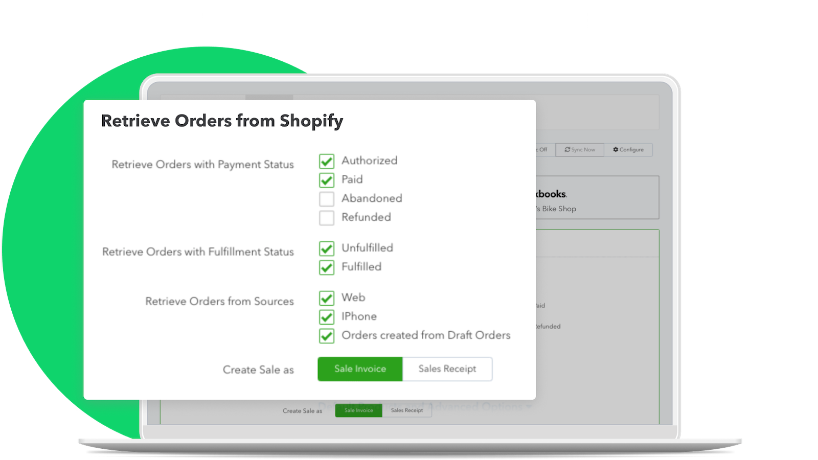 Orders from your store become invoices or receipts on QuickBooks