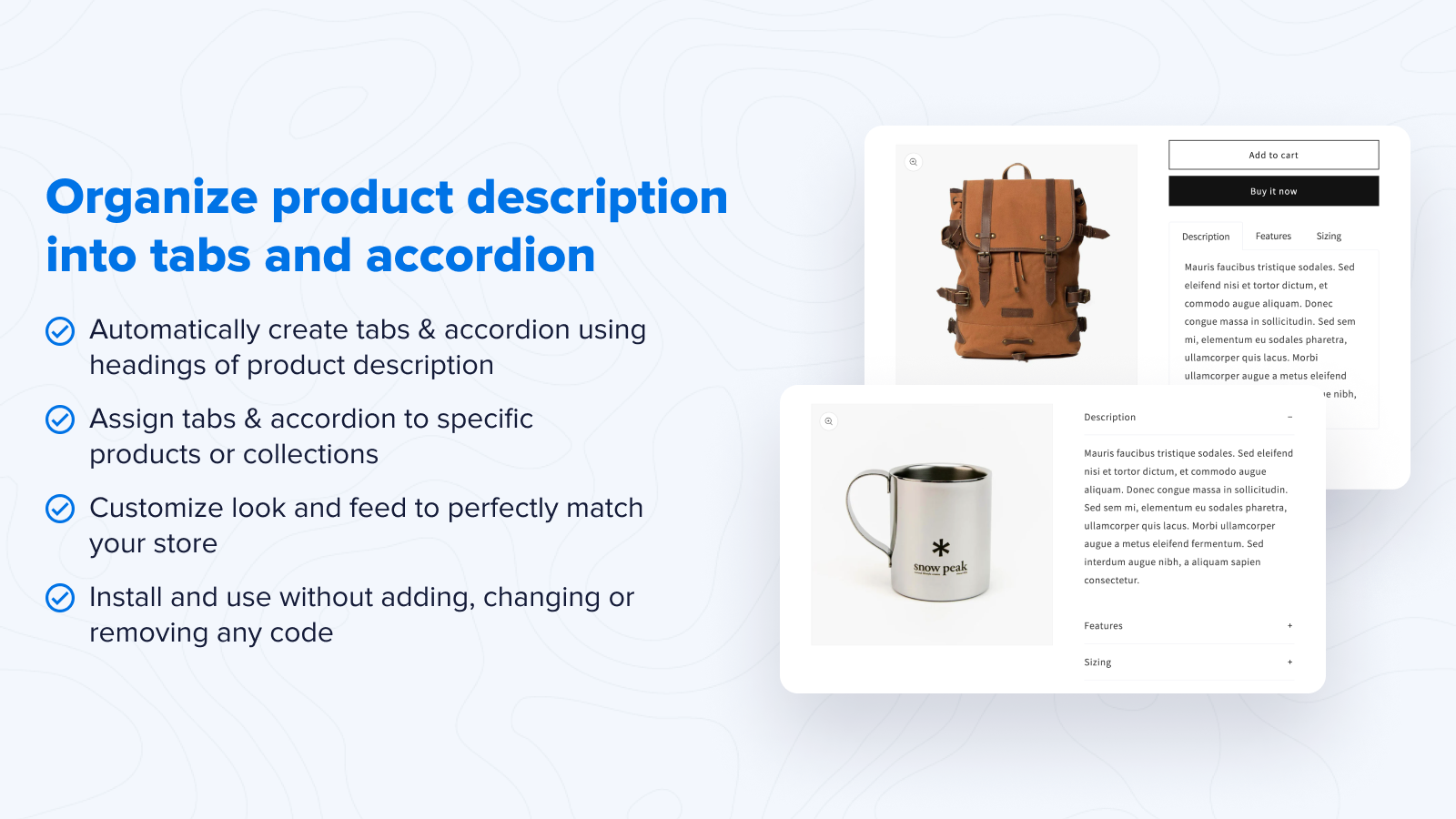 Organize product description into tabs and accordion