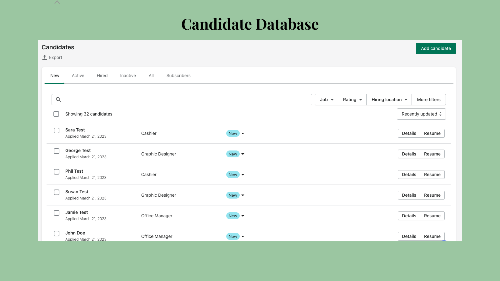 Organize your candidates