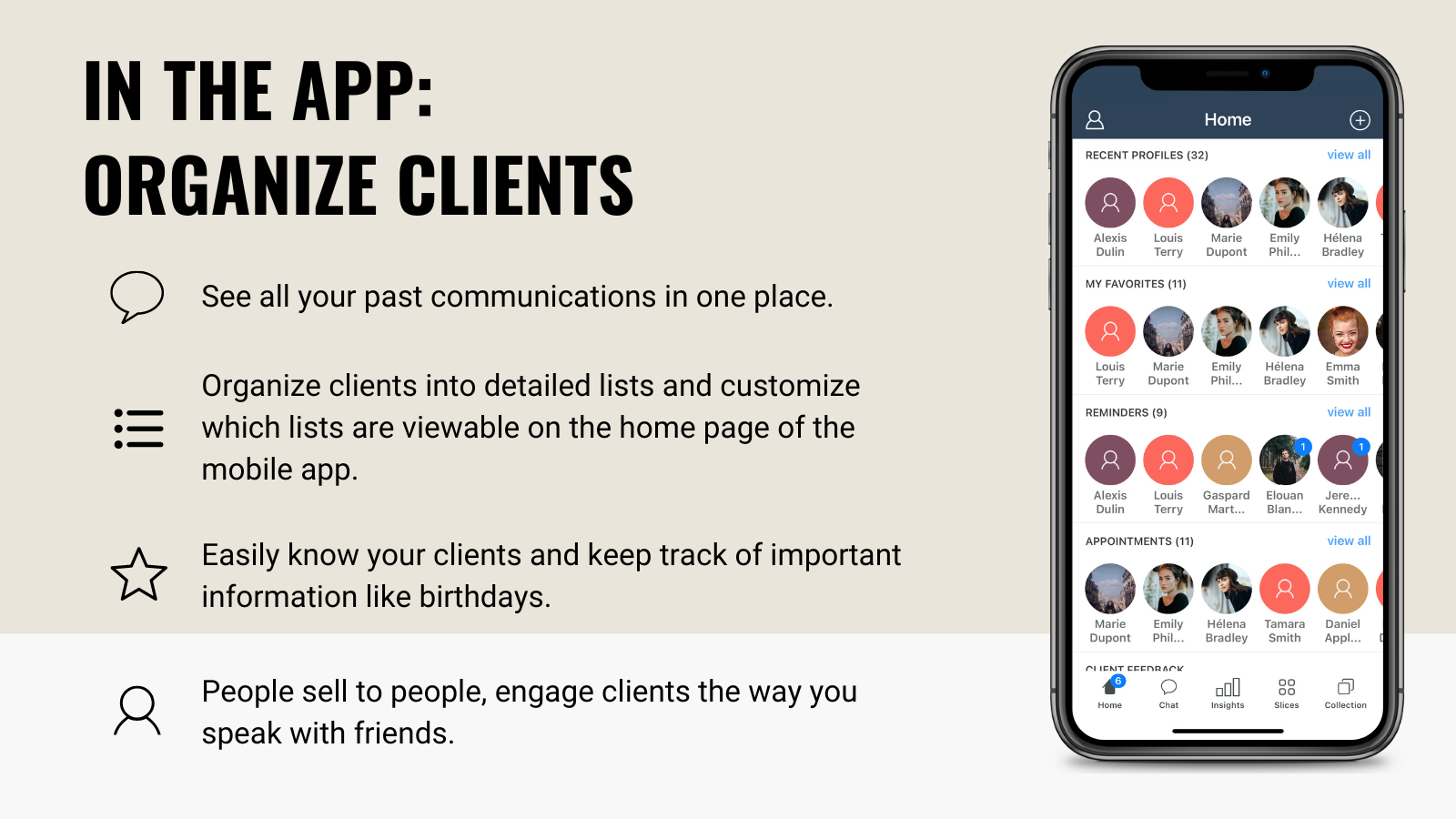 Organize your clients into lists 