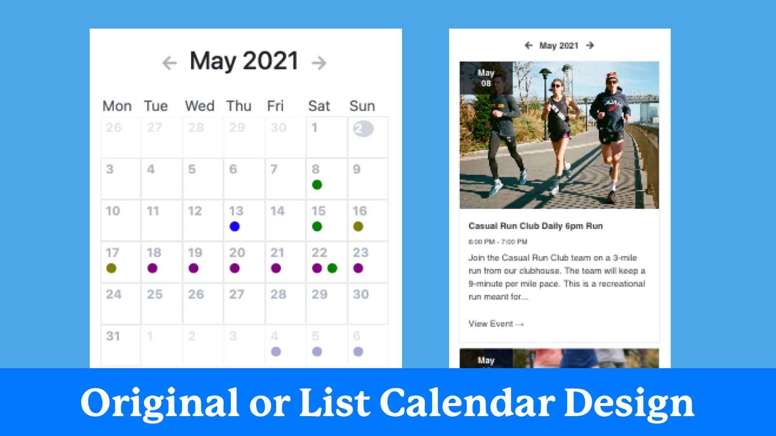 Original or list calendar design options