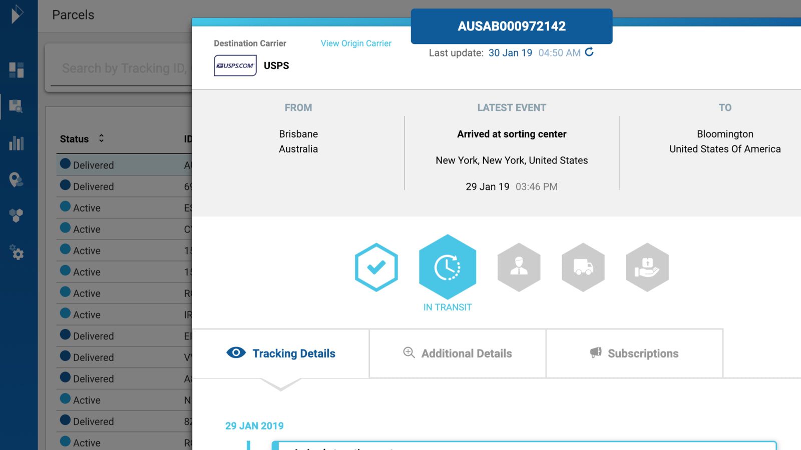 Parcel and order delivery details and track events in a customer