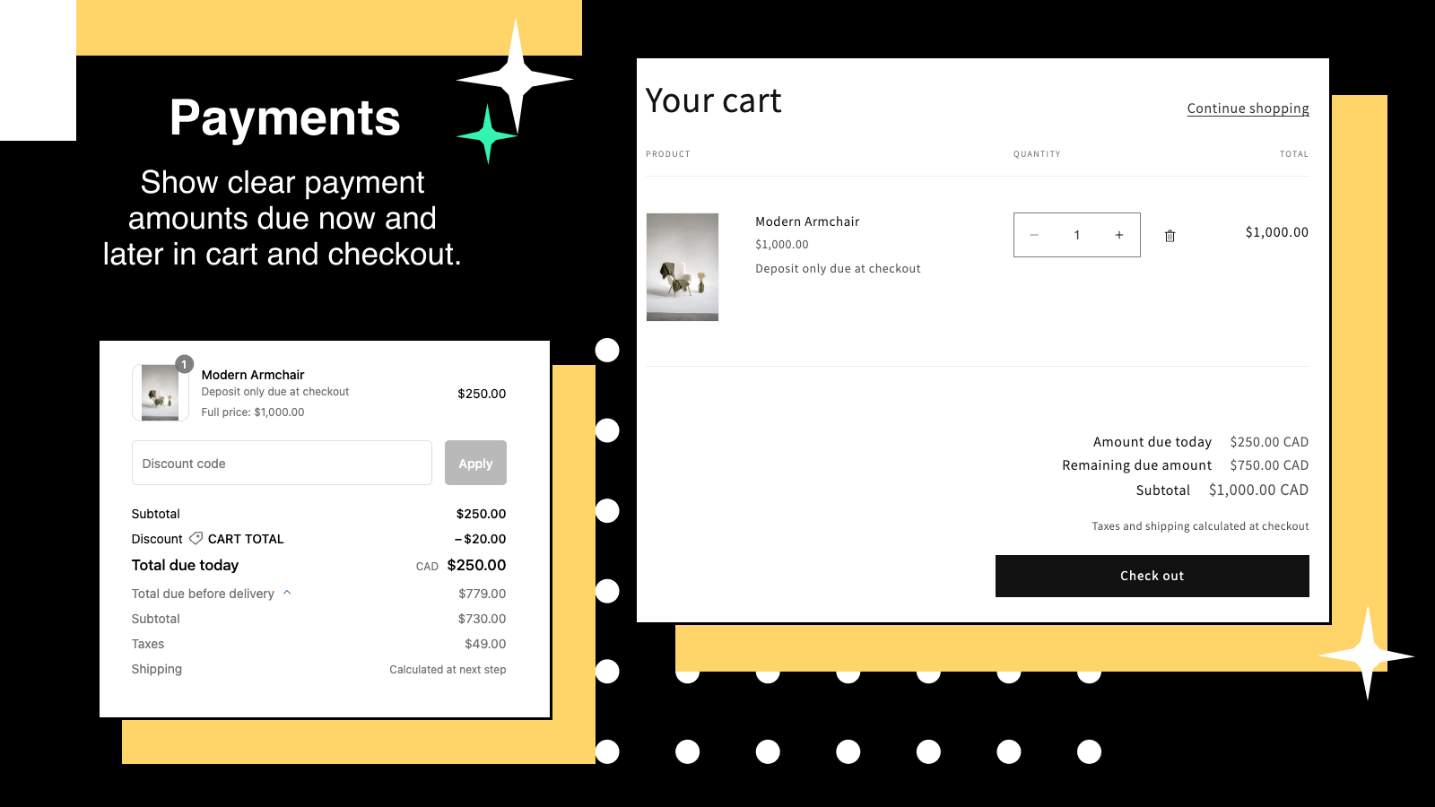 Partial payments cart and checkout