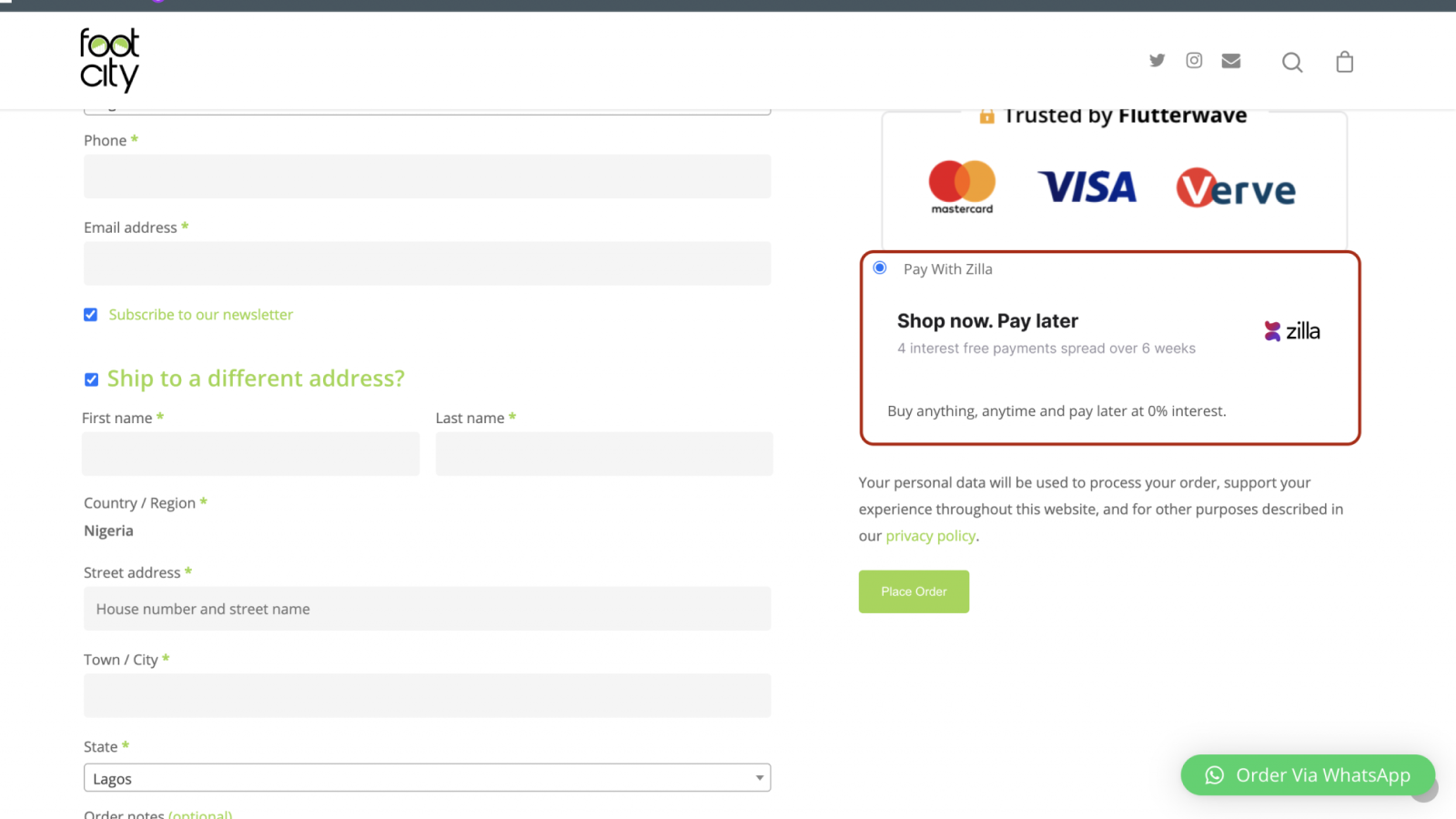 Pay with Zilla payment option